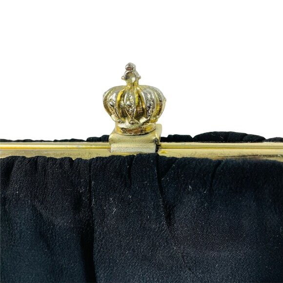 Vintage Black Fabric Evening Purse Clutch Wedding Handbag 9 x 5 u - Picture 8 of 10